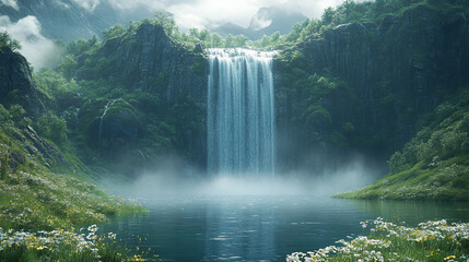 Fototapeta premium landscape in the morning, waterfall in the mountains