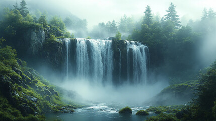 Fototapeta premium landscape in the morning, waterfall in the mountains
