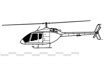 Bell 505 Jet Ranger X. Vector drawing of light utility helicopter. Side view. Image for illustration and infographics.