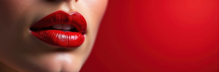 Close-up of luscious red lips against a vibrant background, perfect for beauty, cosmetics, fashion, and advertising campaigns.