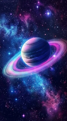 An awe-inspiring cosmic wallpaper showcasing distant planets surrounded by colorful nebulae and twinkling stars