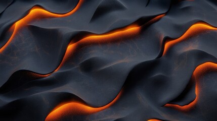 Abstract dark wavy surface with glowing orange lava-like lines.