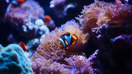 Ocellaris Clownfish Hiding In Vibrant Sea Anemone
