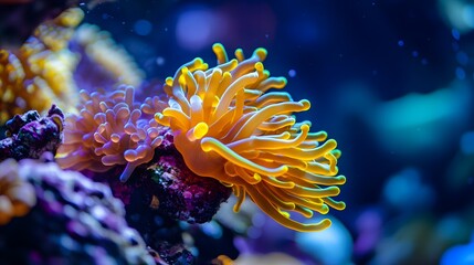 Obraz premium Vibrant Yellow And Purple Sea Anemone Coral Reef