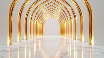Obraz premium opulent golden palace hallway, marble arches with gold accents, soft ambient light, grand decor, isolated on white background