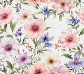 Delicate watercolor flowers on white background,  floral,  muted