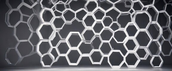 Geometric hexagonal metal structure illuminated by soft white light,  modern,  geometric