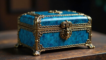 Antique jewelry box in blue colour Jewelry new image