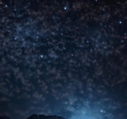 Obraz premium Dark blue night sky with sparkling glitter bokeh and stars, cosmic beauty, twinkling lights