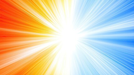 Obraz premium Abstract background with bright, radiating orange, yellow, and blue rays converging at a central white point.