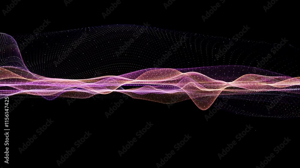 Poster fantastic video animation with particle wave object in slow motion and space for text, 4096x2304 loo