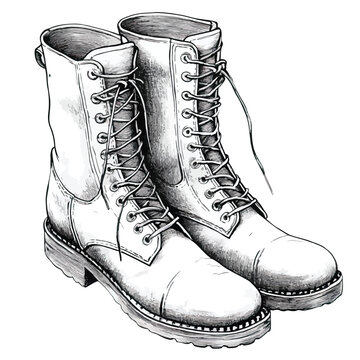 black and white combat boots drawing clip art preview