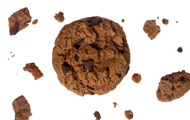 chocolate chips with crumbs isolated