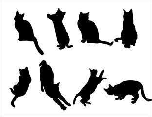 set of cats silhouettes, Cat silhouette vector, black cat silhouette, cats, black silhouette, black cats, set of cat, black cats