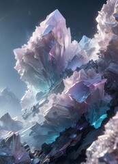 Iridescent mist surrounds crystalline structure ,  mysterious,  otherworldly