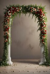 Leafy archway with floral garland and wedding suite backdrop ,  leaf,  wedding