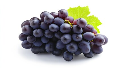 Fototapeta premium A bunch of dark purple grapes with a green leaf