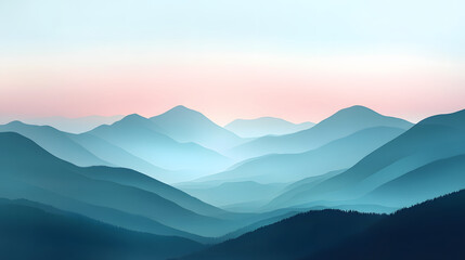 Serene Blue Mountains Under a Pink Dawn Sky