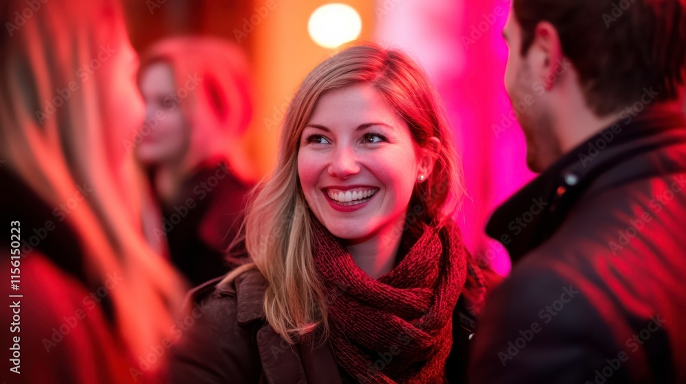 Aufkleber networking event with smiling faces in soft lighting