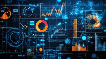 Obraz premium Abstract digital data visualization with charts, graphs, and diagrams.