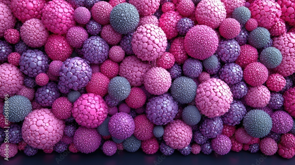 Aufkleber a vibrant array of spherical forms in pink and purple hues, showcasing texture and depth.