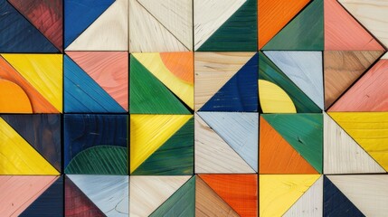 Fototapeta premium Colorful geometric wood puzzle themed wallpaper
