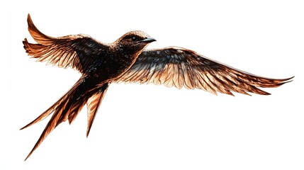 Fototapeta premium Brown Bird In Flight Wings Spread Wide