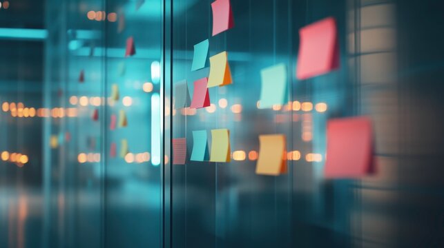 Team Planning Session with Post-it Notes in Office