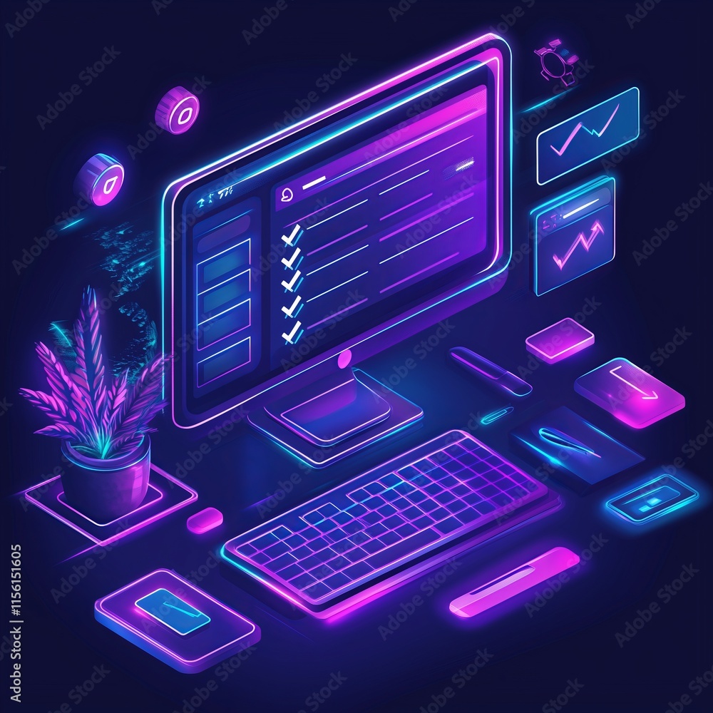 Fototapete completing online survey form on computer with glowing keyboard and mouse