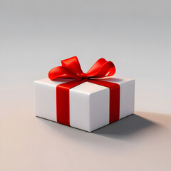 Obraz premium White Gift Box with Bright Red Ribbon Isolated