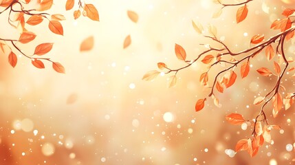 Fototapeta premium Autumn Branch Orange Leaves Soft Bokeh Background Warm Peaceful Scene. Generative AI