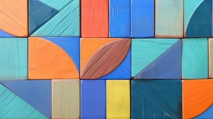 Fototapeta premium Colorful geometric wood puzzle themed wallpaper