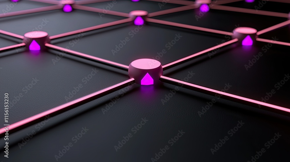 Aufkleber abstract network grid with glowing pink nodes and copper lines on dark background.