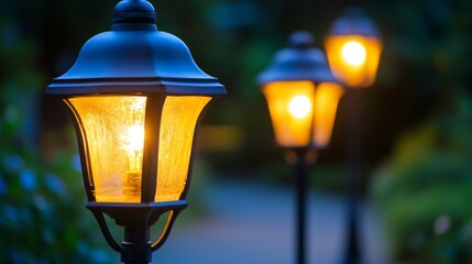 Empty Street with Streetlights in Early Morning Light