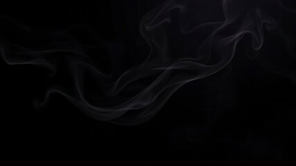 Fototapeta premium Abstract swirling white smoke on a dark black background creating a mysterious and ethereal atmosphere, elegant, motion, dynamic