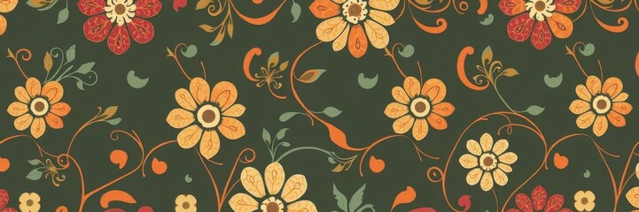Abstract vintage floral wallpaper with swirling patterns in retro colors, wallpaper, pattern, retro