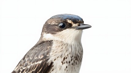 Fototapeta premium Juvenile Black Phoebe Bird Portrait Against White Background