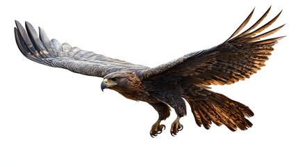 Obraz premium Majestic Eagle Soaring Through Air With Wings Spread Wide