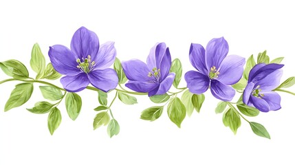 Fototapeta premium Watercolor painting of purple flowers and green leaves