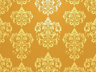 Elegant seamless damask wallpaper with intricate floral designs in gold and cream tones, vintage, gold, stylish