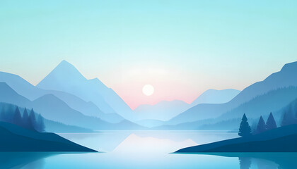Serene Mountain Lake Sunrise Landscape Scene