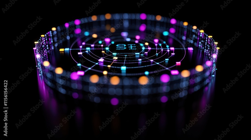 Aufkleber abstract digital network: glowing circular data structure