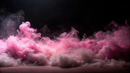 Fototapeta premium Soft Pink Fog Rolls Over Black Canvas, eerie ambiance, fog, eerie ambiance