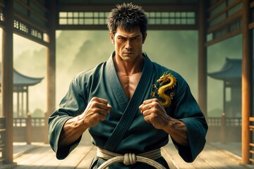 man practicing karate