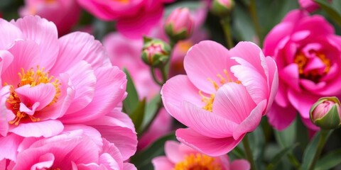 Fototapeta premium Pink peony flowers in full bloom creating a stunning and vibrant background, beauty, blooming, petals