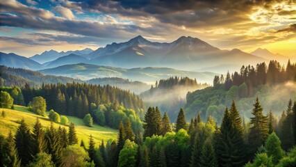 Gentle Mountain Landscape, forests, serene,  forests