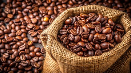 Fototapeta premium Aromatic coffee beans in a brown bag, roasted, bean, roasted, bean, espresso,aroma