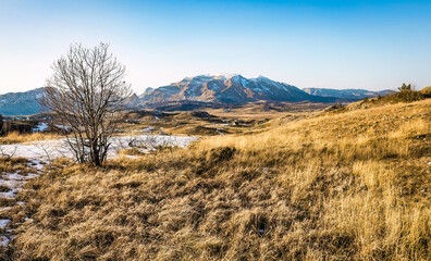 Scenic Durmitor national park panorama at sunny winter day