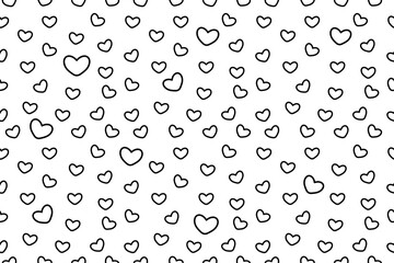 Seamless pattern with white outline little hearts for babies. Romantic seamless pattern for fabric print and design. Little hearts seamless pattern for kids and nursery. Lovely simple wallpaper