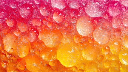 Colorful bubbles create a vibrant pattern with orange and pink hues in liquid